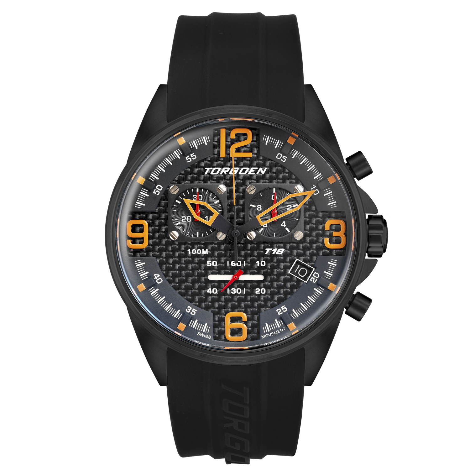 T18 Carbon Fiber 45mm, Black Silicone Strap – Torgoen