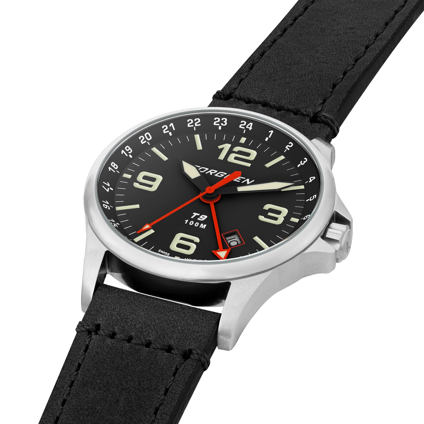 T9 Redwing GMT | 42mm, Black Leather Strap