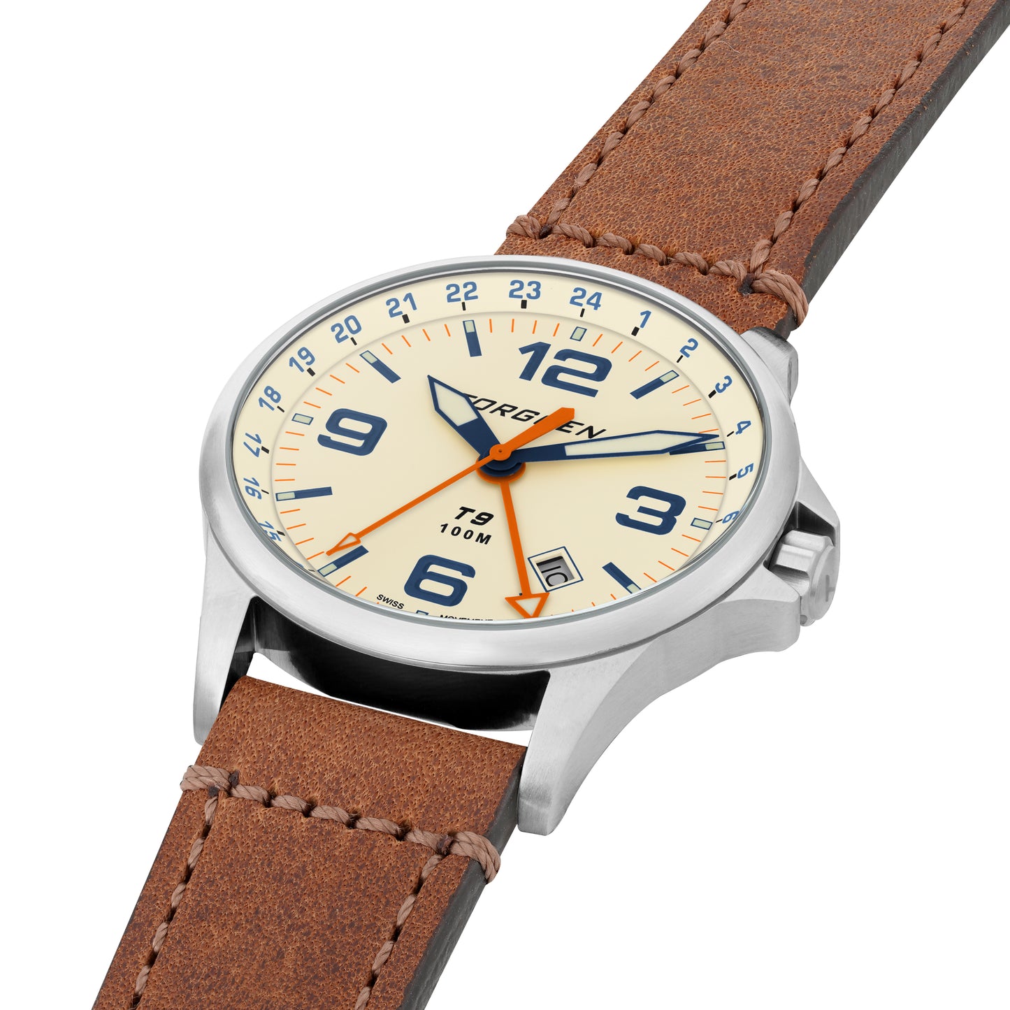 T9 Cream Ibis GMT | 42mm, Brown Vintage Leather Strap