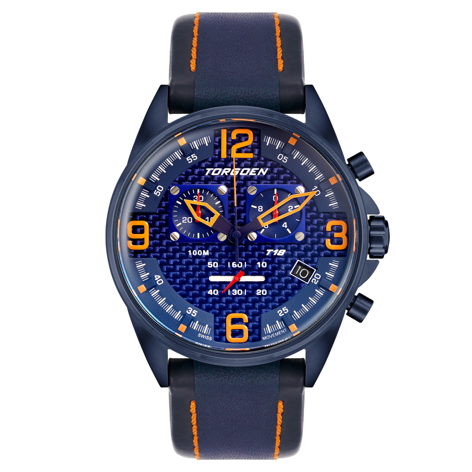 T18 Blue Carbon Fiber 45mm, Blue Leather Strap – Torgoen