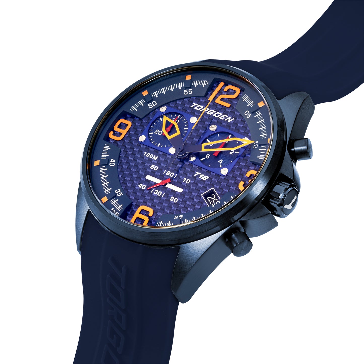 T18 Blue Carbon Fiber | 45mm, Blue Silicone Strap