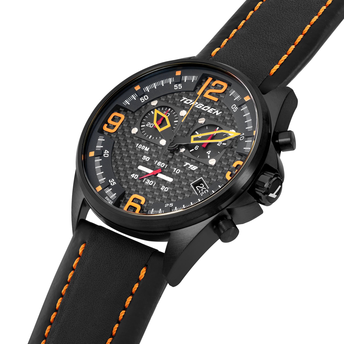 T18 Carbon Fiber | 45mm, Black Leather Strap
