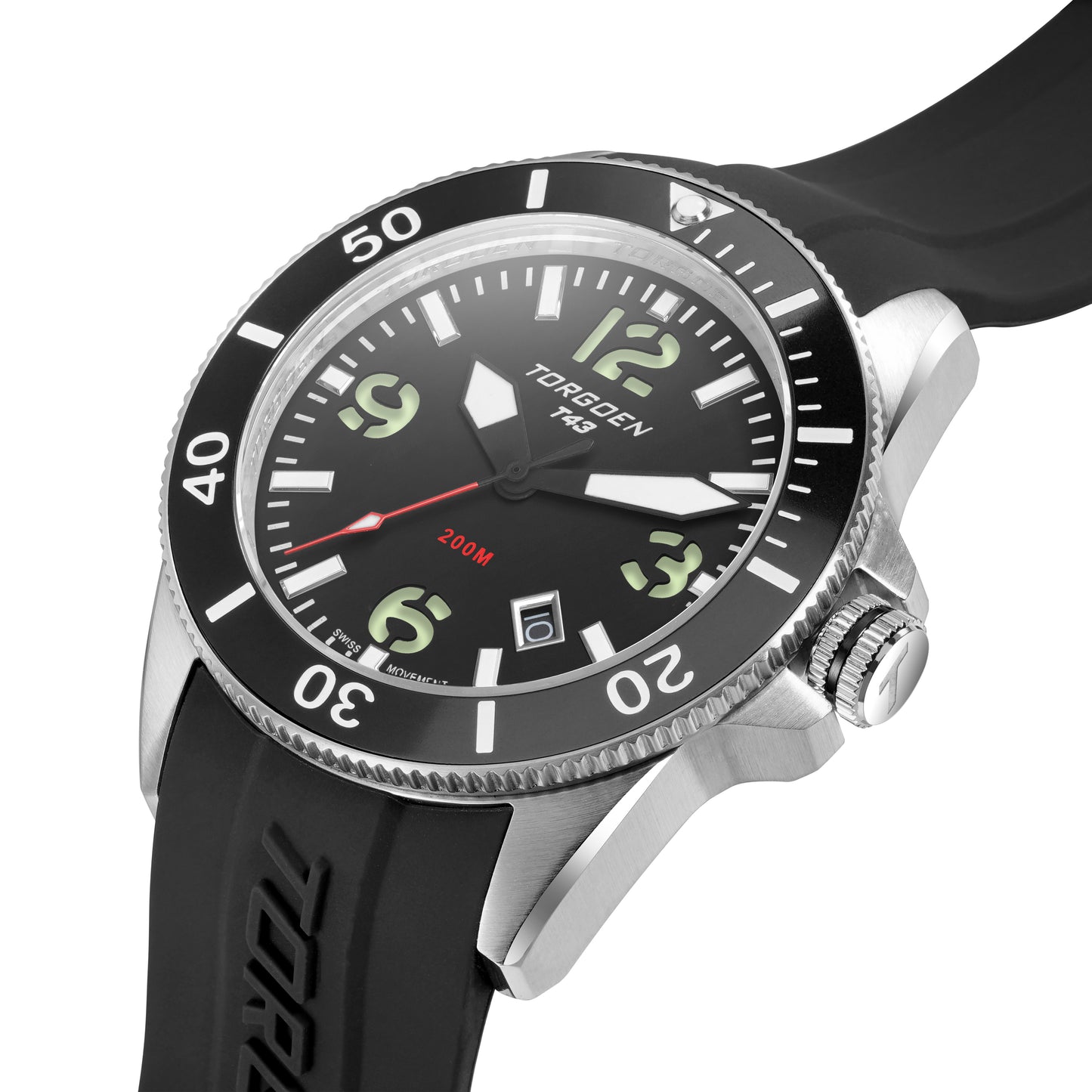 T43 Black Diver Sapphire | 44mm, Black Silicone Strap