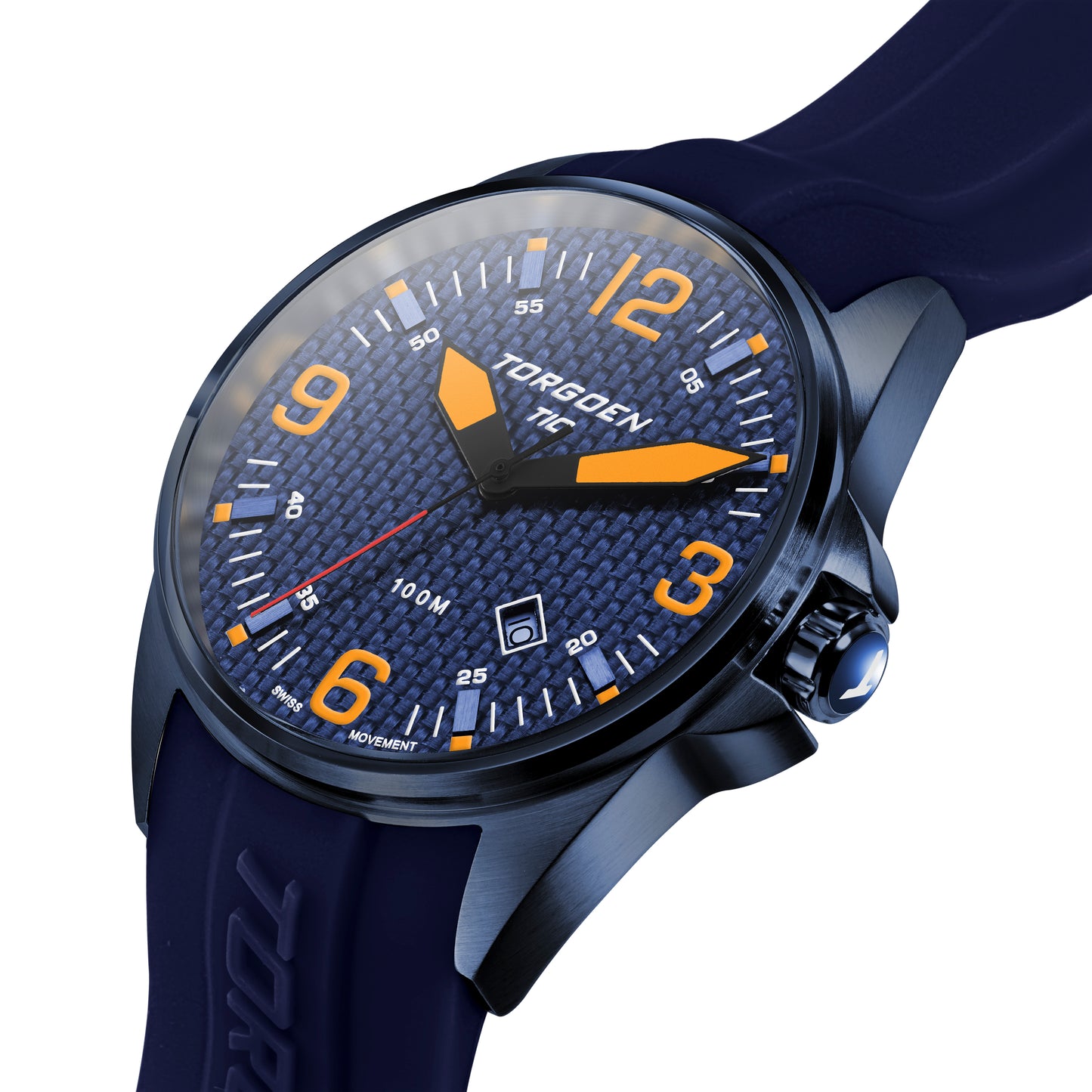 T10 Kingfisher Carbon Sapphire | 44mm, Blue Silicone Strap