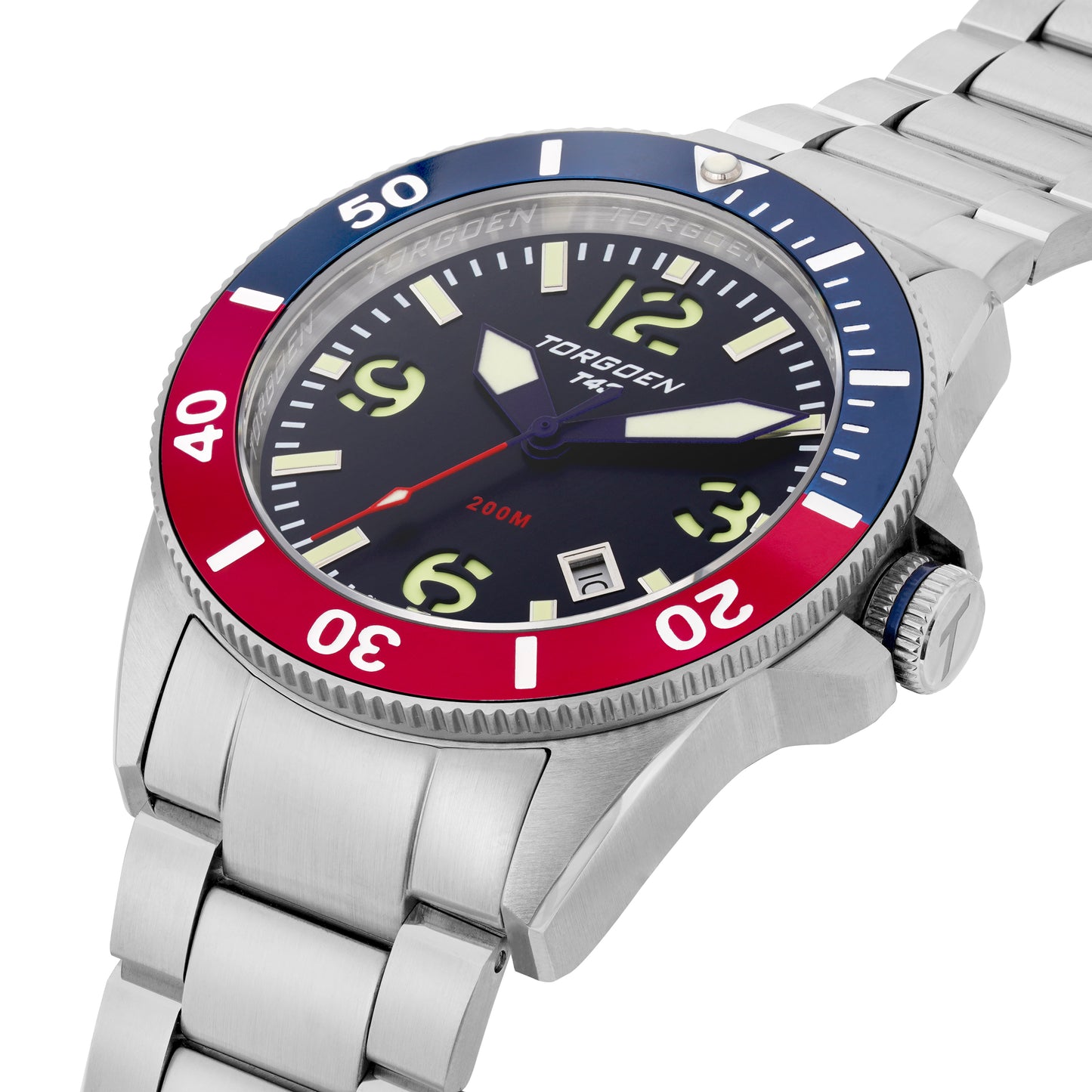 T43 Blue & Red Diver Sapphire | 44mm, Stainless Steel Bracelet