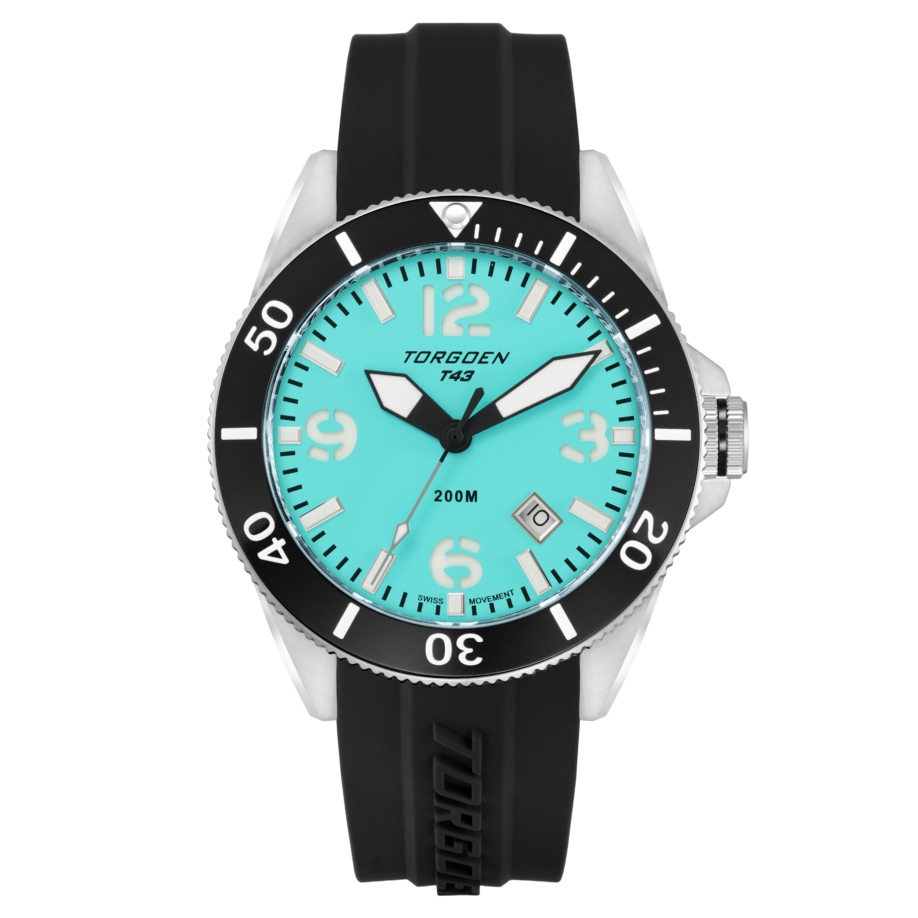 T43 Turquoise | 44mm, Black Silicone Strap – Torgoen T43 Turquoise | 44mm, Black Silicone Strap – Torgoen