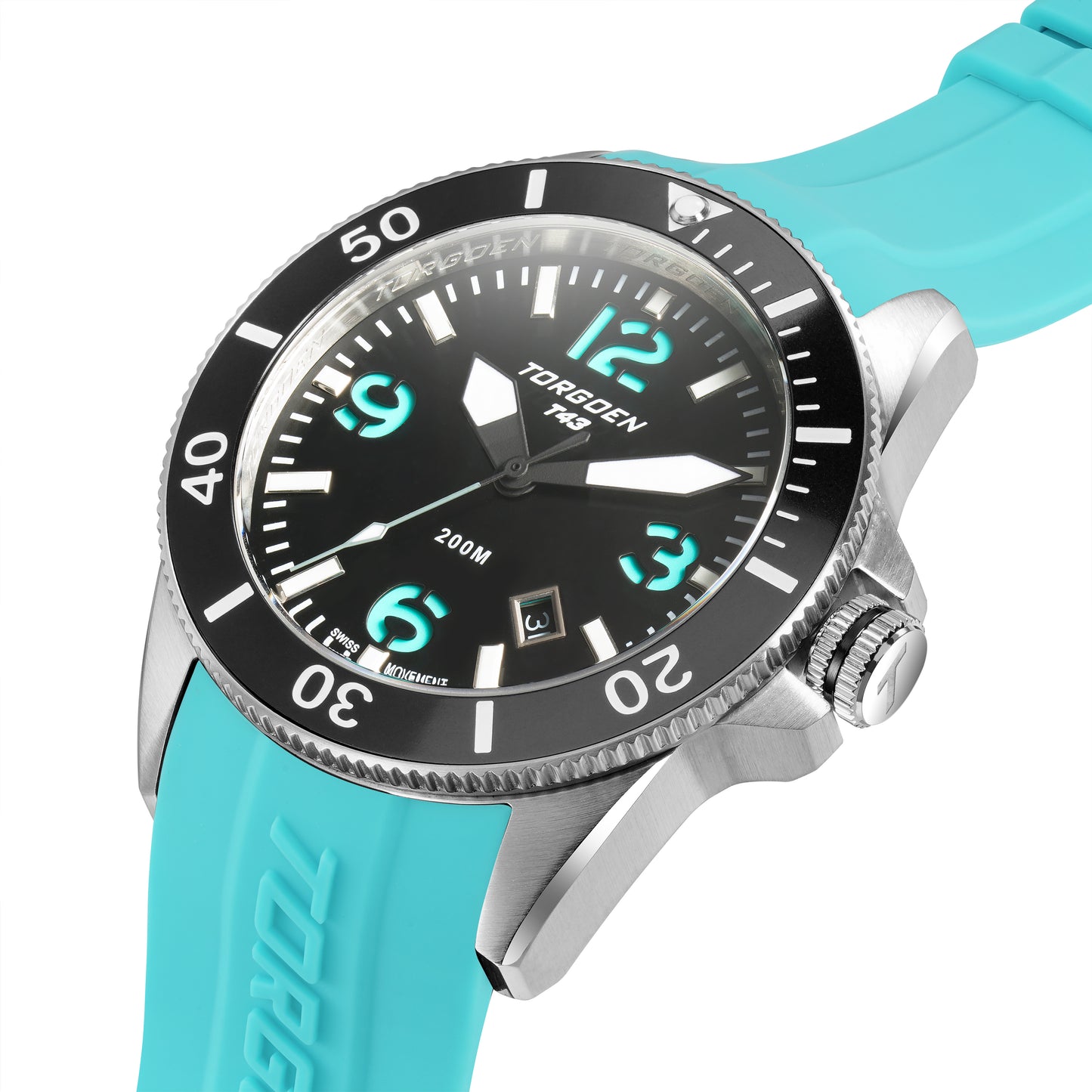 T43 Cyan Diver Sapphire | 44mm, Cyan Silicone Strap