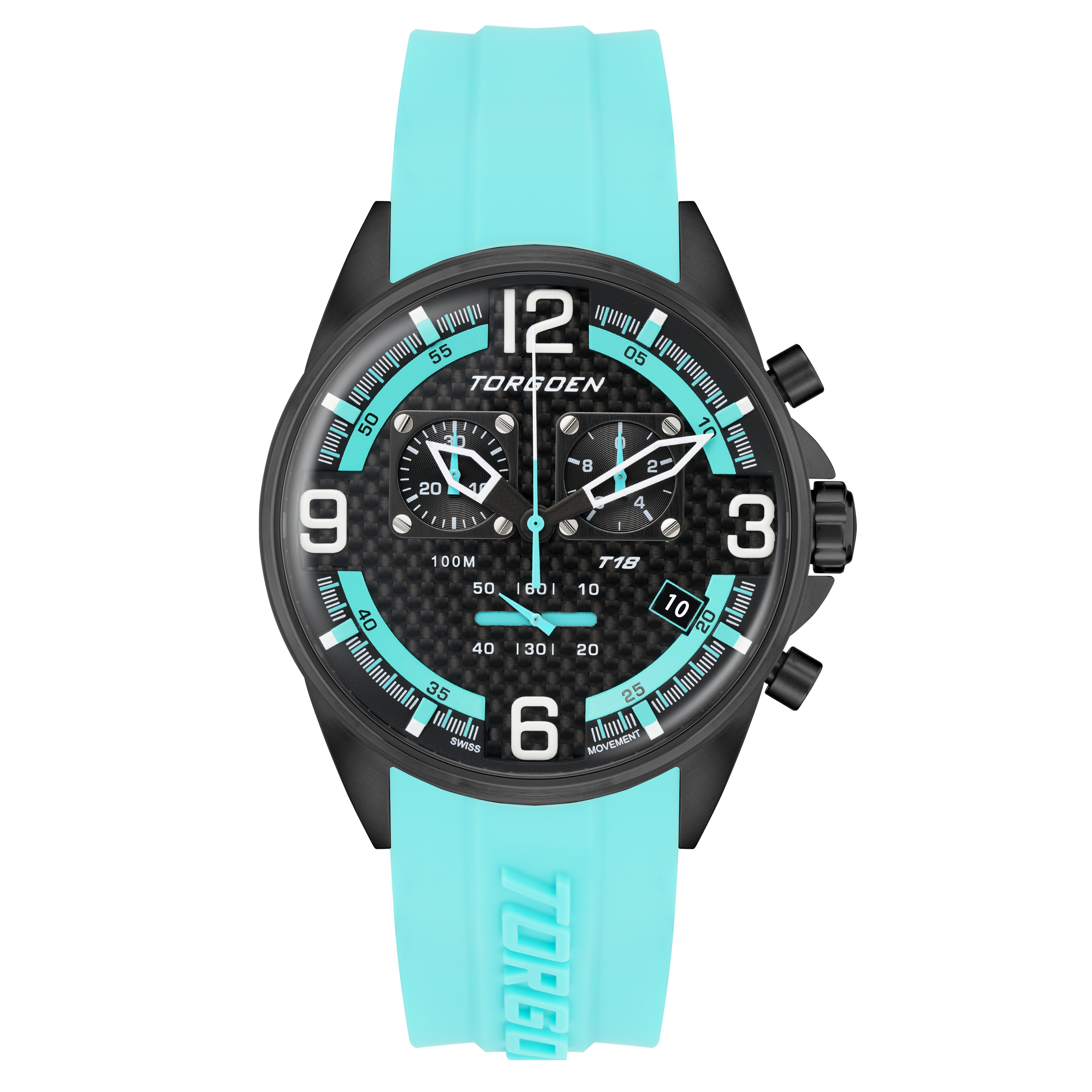 T18 Cyan | 45mm, Cyan Silicone Strap – Torgoen