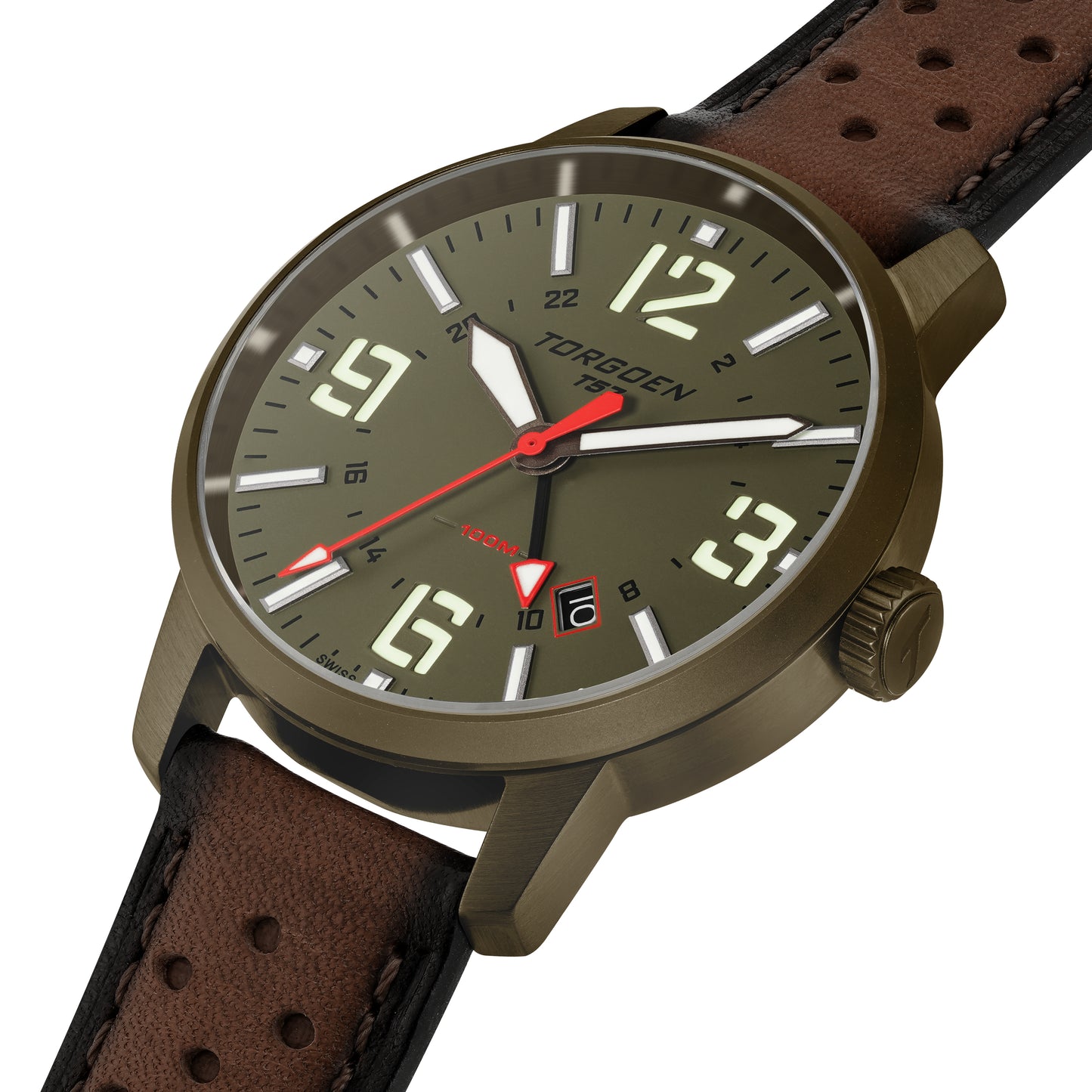 T57 Green GMT Sapphire | 41mm, Dark Brown Leather