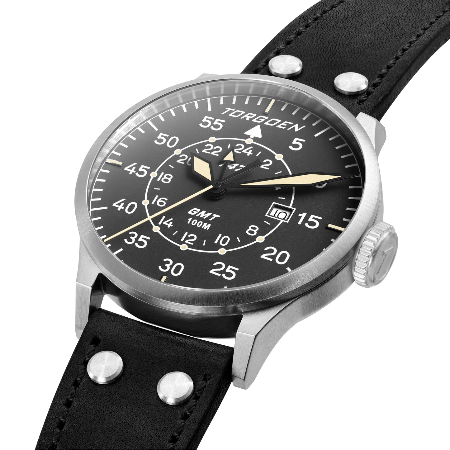 T47 Jumbo Black Sapphire GMT | 47mm, Black Leather Strap