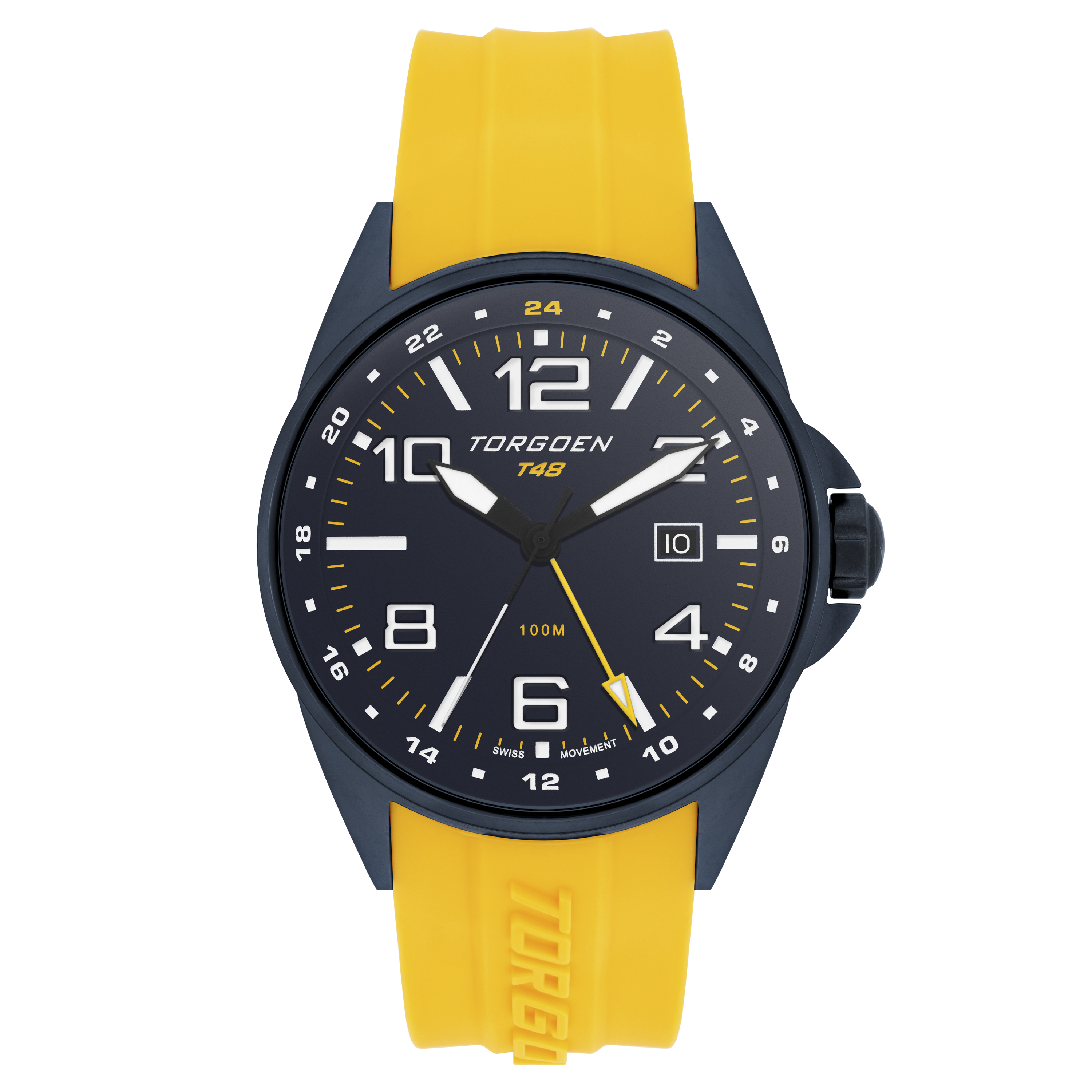 T48 GMT Yellow/Navy Ion Plated | 44mm, Yellow Silicone Strap – Torgoen