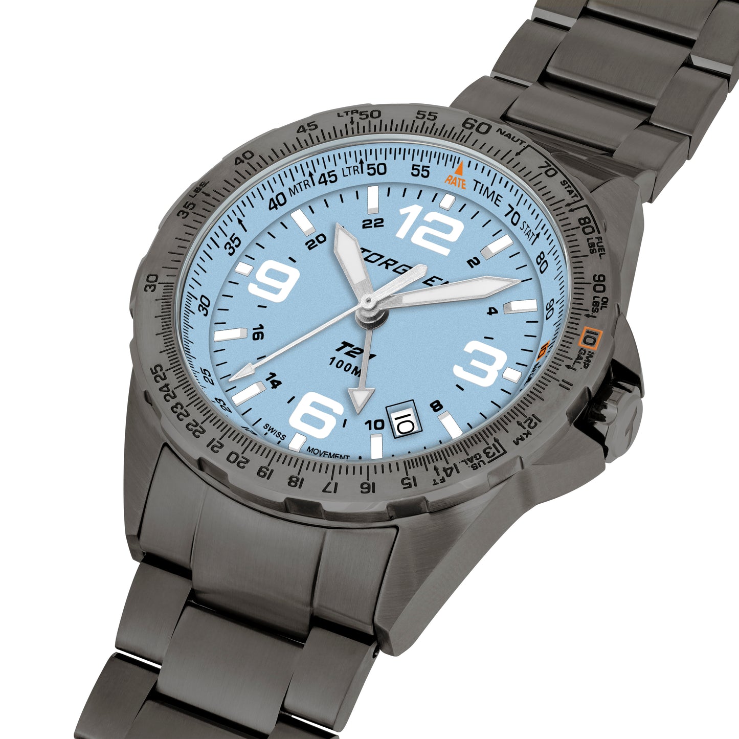 T21 Ice Blue Ion Plated Sapphire | 44mm, Stainless Steel Strap