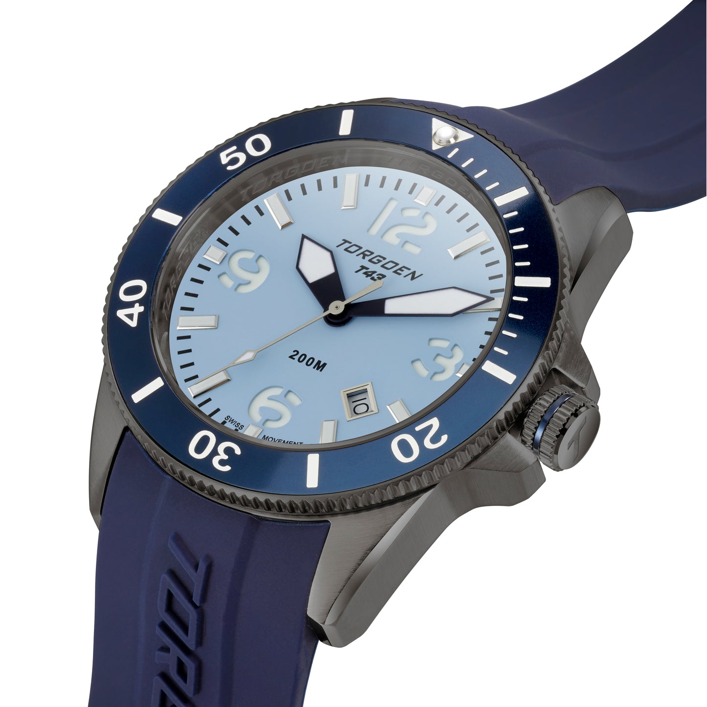 T43 Ice Blue Ion Plated Sapphire Diver | 44mm, Navy Silicone Strap
