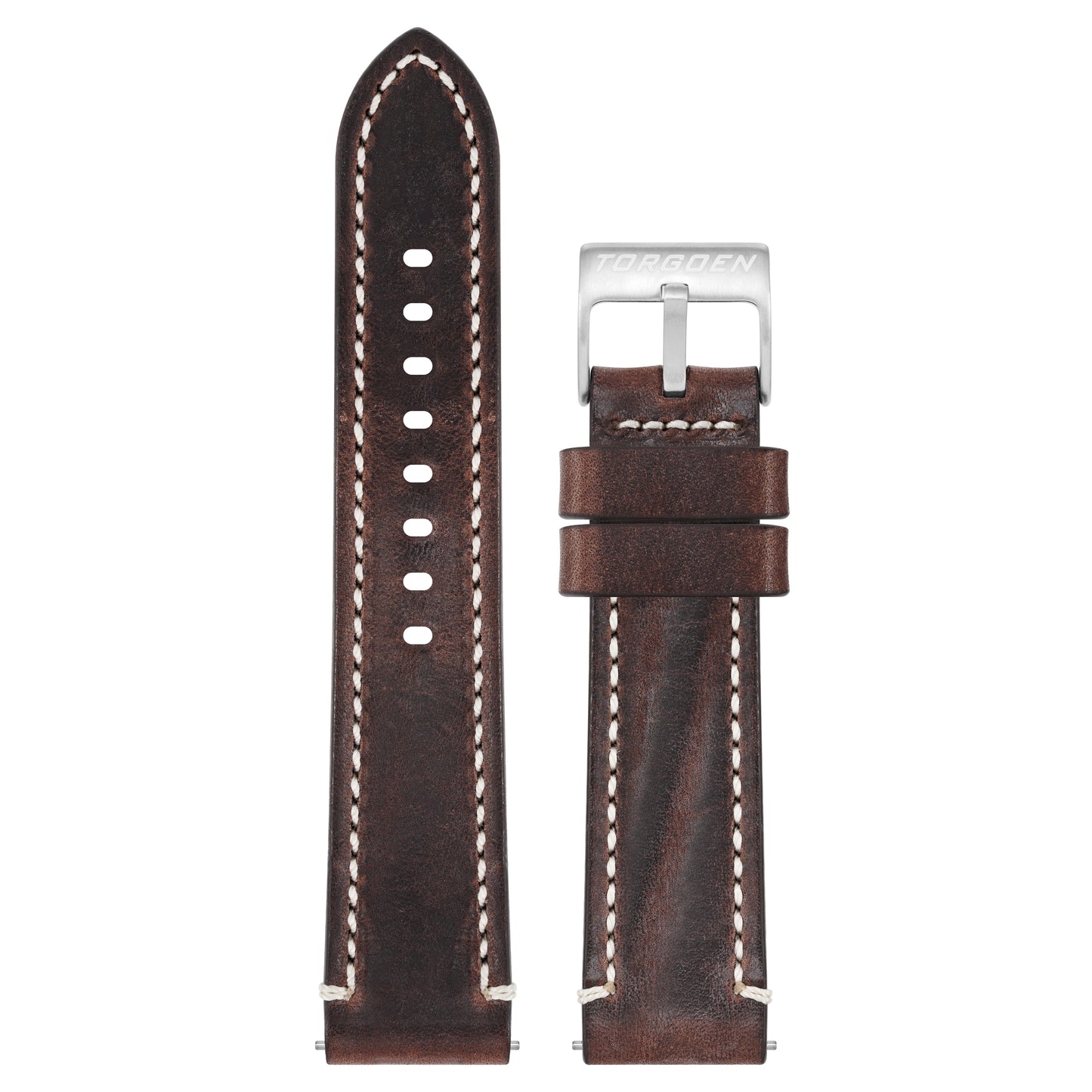 Brown Leather Strap w/ Cream Stitching | 22mm Stainless Steel Buckle