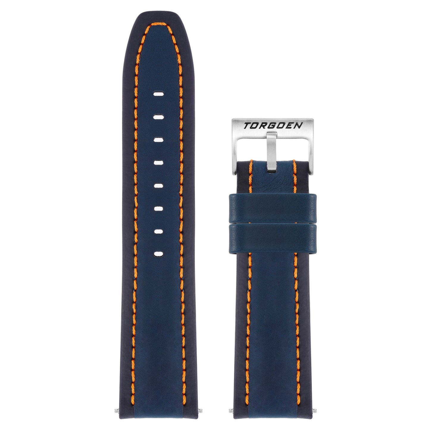 Navy Leather Strap w/ Orange Stitching | 24mm Stainless Steel Buckle