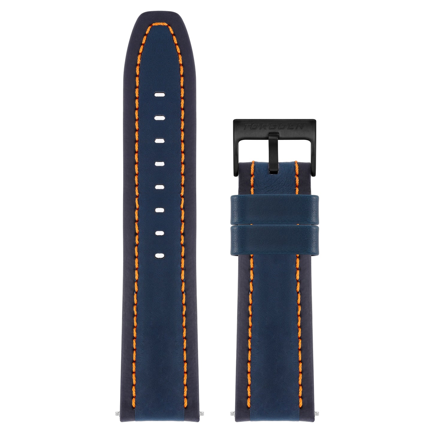 Navy Leather Strap w/ Orange Stitching | 24mm Black Stainless Steel Buckle