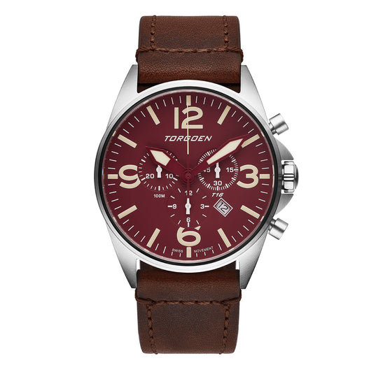 T16 Maroon Sapphire | 44mm, Vintage Leather Strap