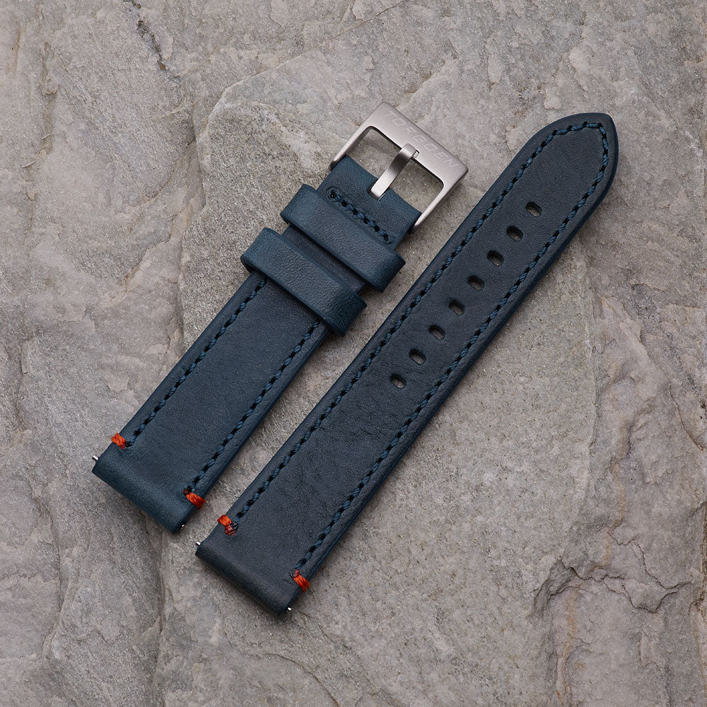 Navy Leather Strap | 22mm Stainless Steel Buckle