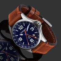 T9 Bluebird Sapphire GMT | 42mm, Brown Leather Strap