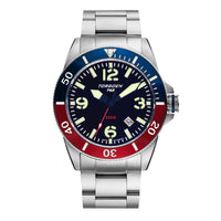 T43 Blue & Red Diver Sapphire | 44mm, Stainless Steel Bracelet