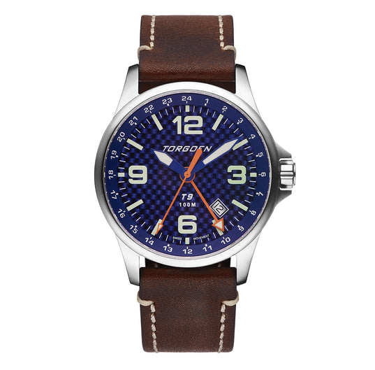 T9 Kingfisher Carbon Fiber | 42mm , Brown Leather Strap