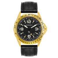 T21 Gold GMT | 44mm, Black Leather Strap