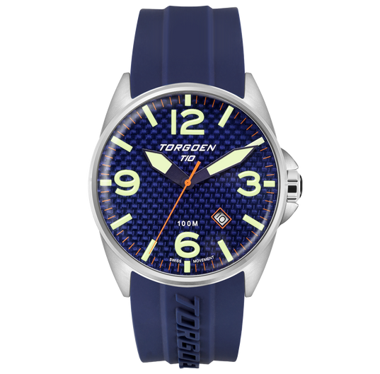 T10 Bluebird Carbon Sapphire | 44mm, Blue Silicone Strap