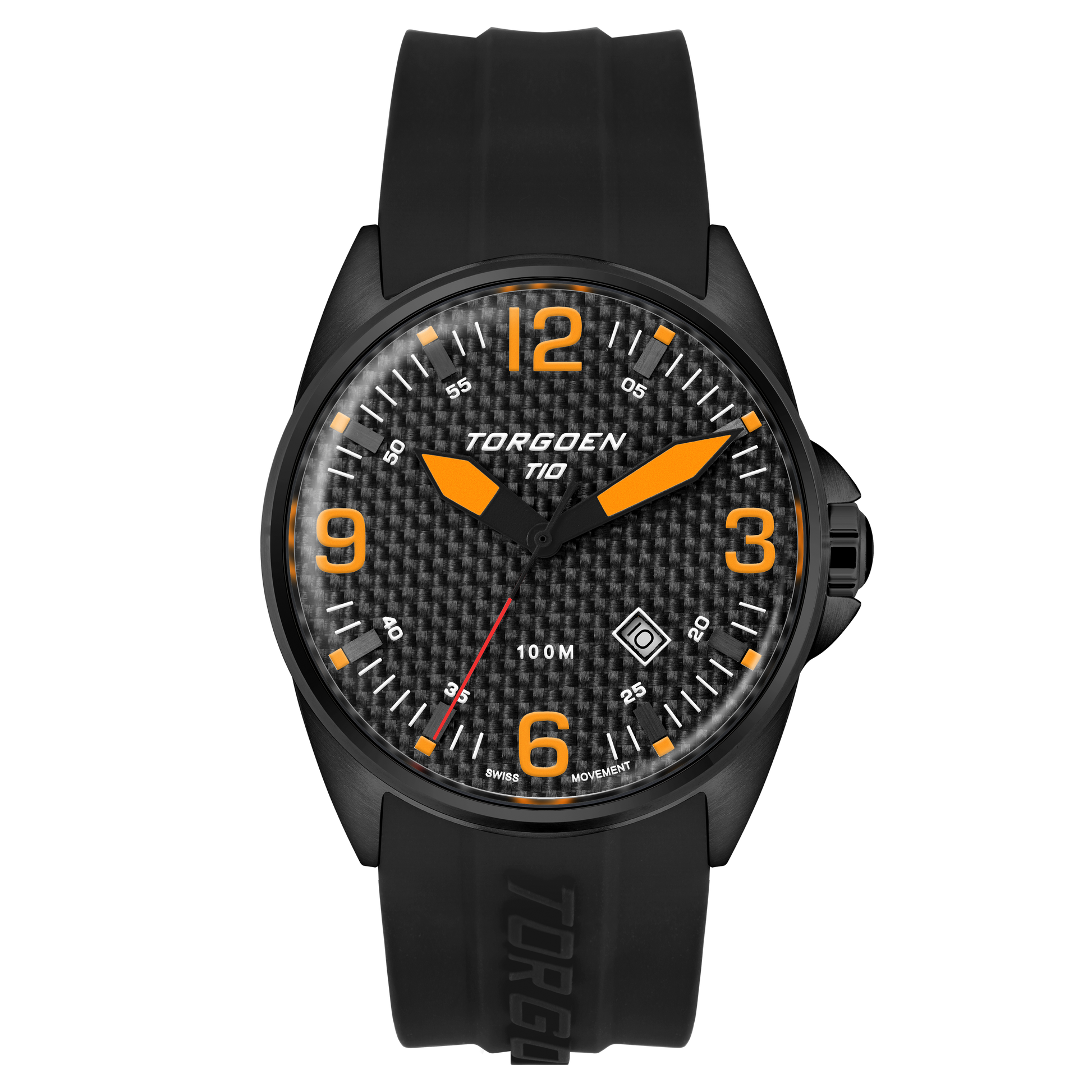 Torgoen T10 Blackbird Carbon 44mm Black Silicone strap
