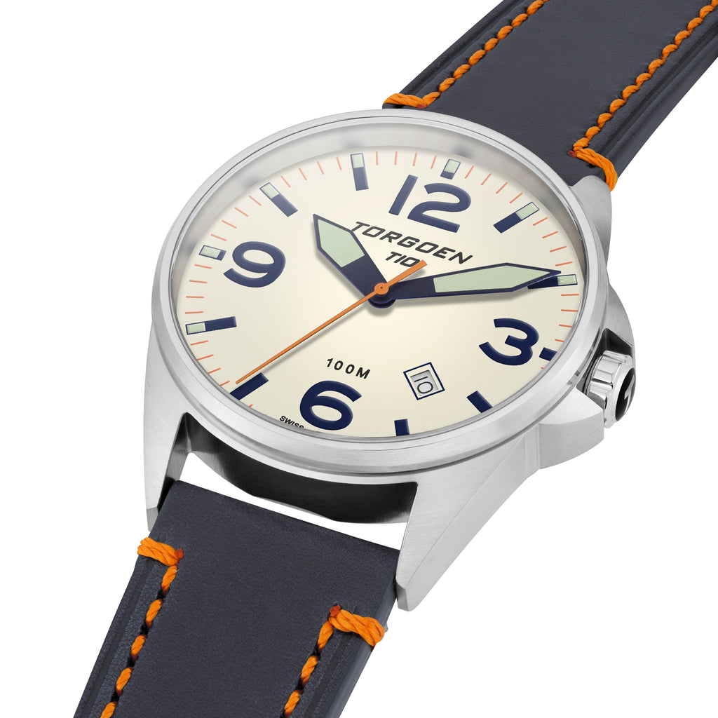 T10 White Tern | 44mm, Blue Leather Strap