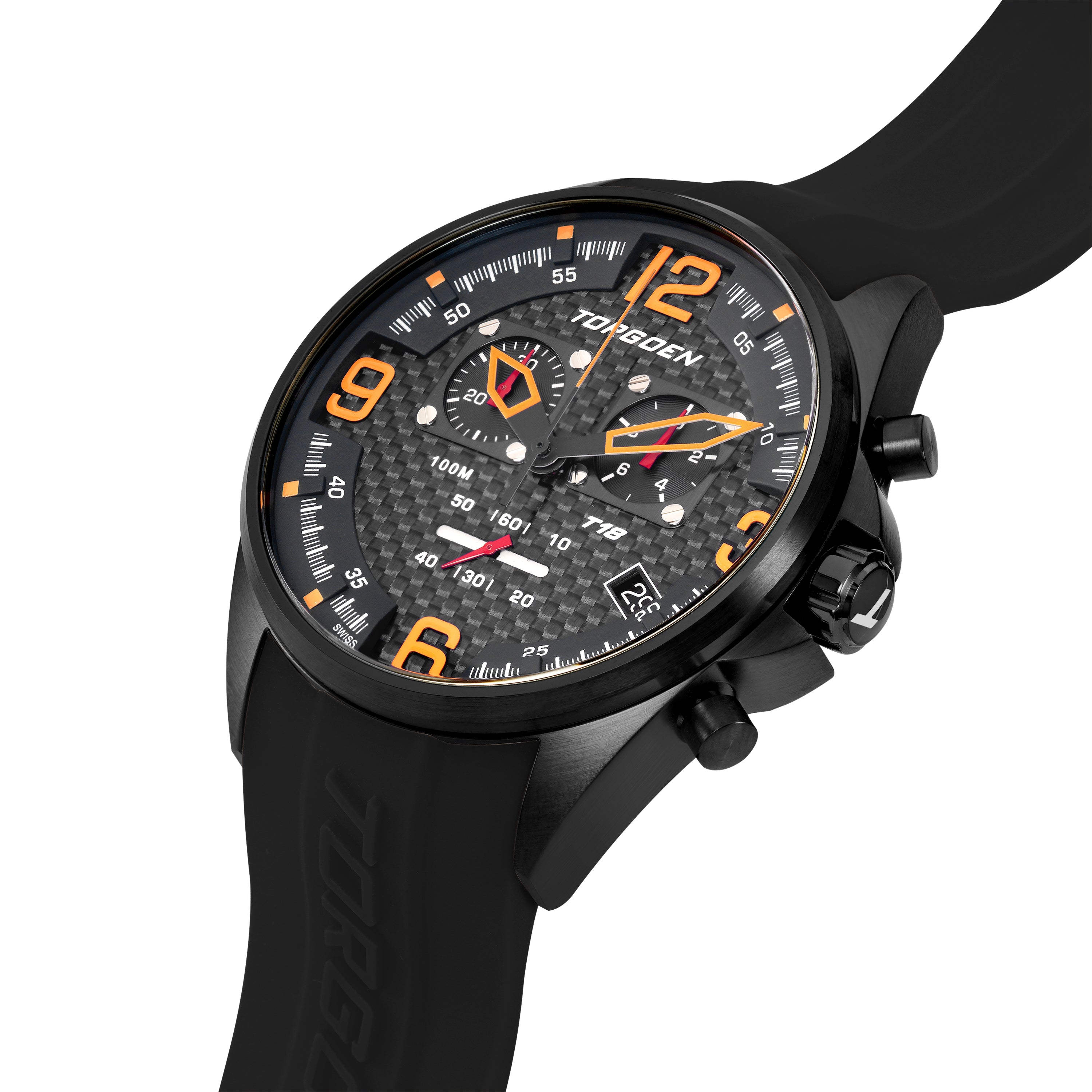 T18 Carbon Fiber | 45mm, Black Silicone Strap – Torgoen