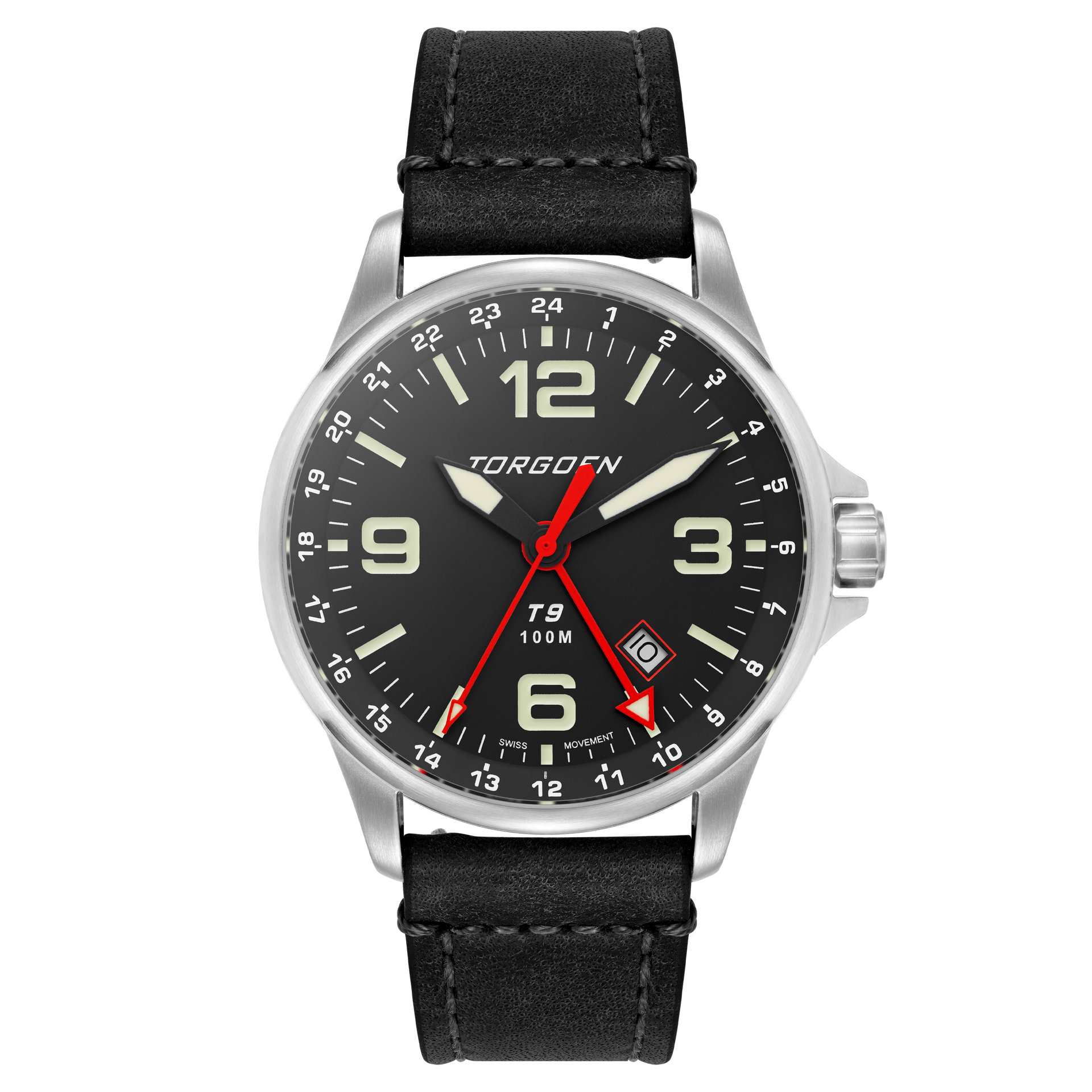 Torgoen T9 Redwing GMT | 42mm - Black Leather Strap