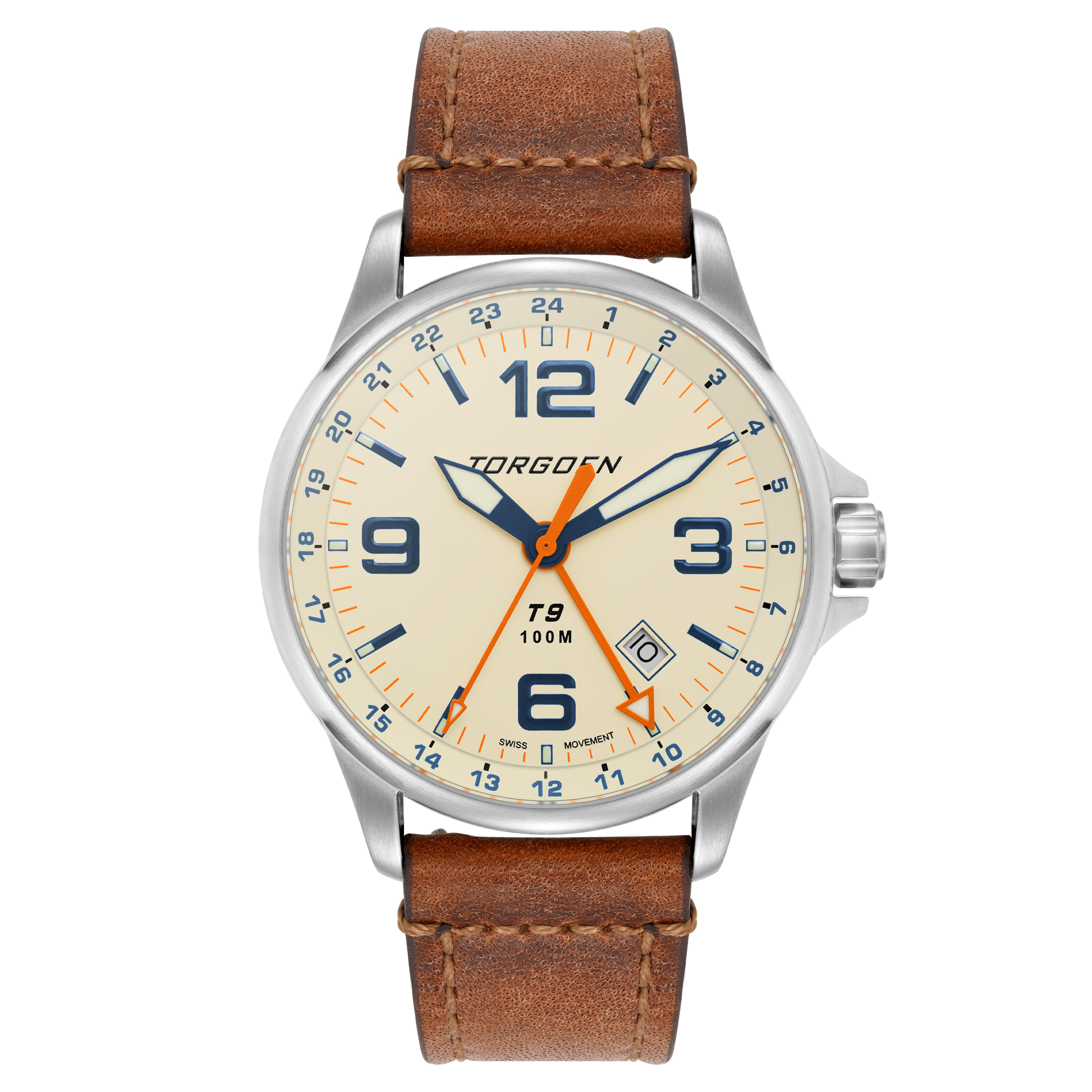 Torgoen T9 White Ibis GMT | 42mm - Brown Vintage Leather Strap Torgoen T9 White Ibis GMT | 42mm - Brown Vintage Leather Strap