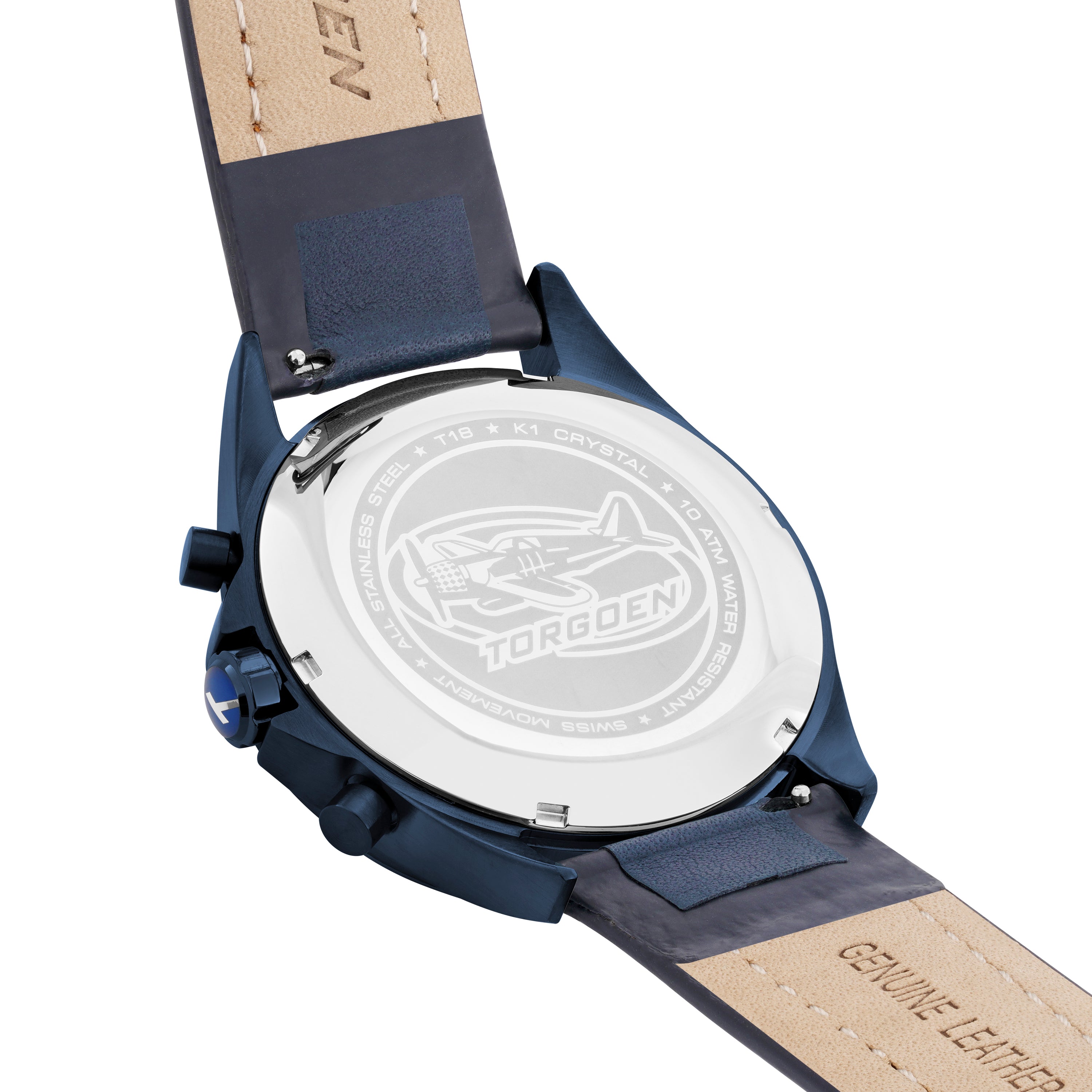 T18 Blue Carbon Fiber | 45mm, Blue Leather Strap – Torgoen