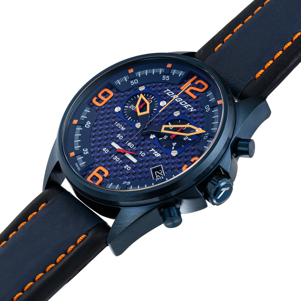 T18 Blue Carbon Fiber | 45mm, Blue Leather Strap