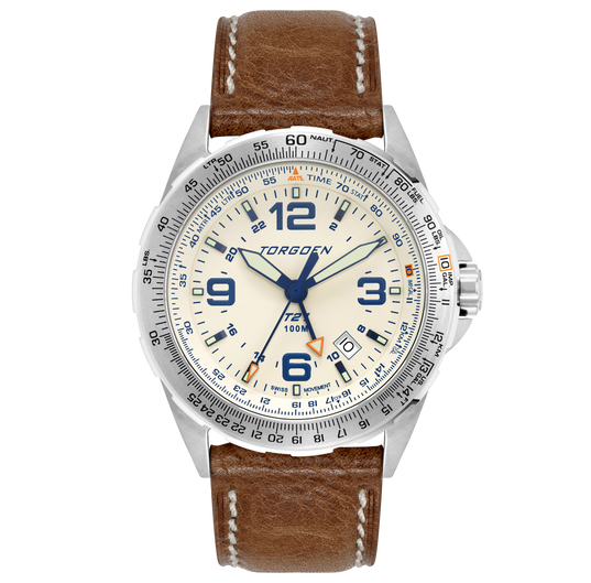 T21 Cream Sapphire | 44mm, Vintage Leather Strap