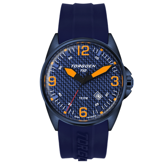 T10 Kingfisher Carbon Sapphire | 44mm, Blue Silicone Strap