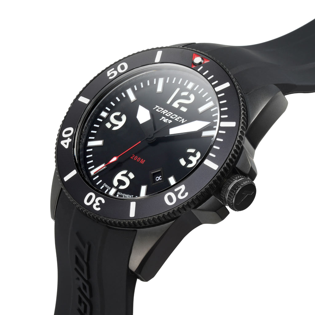 T43 DLC Black Diver Sapphire | 44mm, Black Silicone Strap