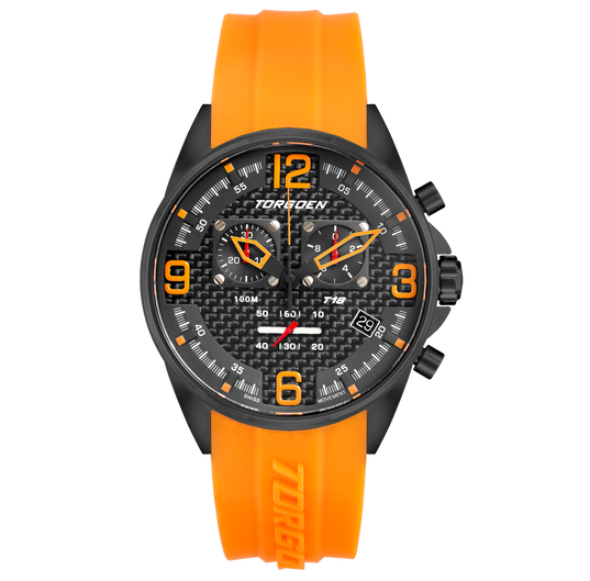 T18 Black Orange Carbon | 45mm, Orange Silicone Strap