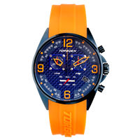 T18 Blue Orange Carbon | 45mm, Orange Silicone Strap