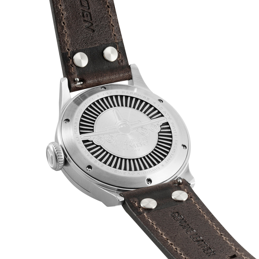 T47 Jumbo Grey Sapphire GMT | 47mm, Dark Brown Leather Strap