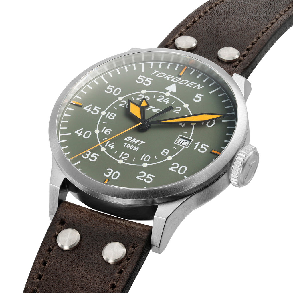 T47 Jumbo Grey Sapphire GMT | 47mm, Dark Brown Leather Strap