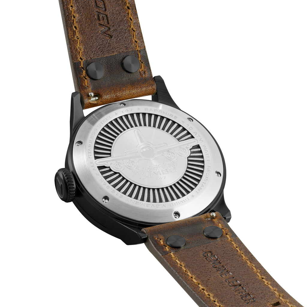 T47 Jumbo Black Sapphire GMT | 47mm, Brown Leather Strap