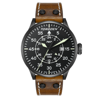 T47 Jumbo Black Sapphire GMT | 47mm, Brown Leather Strap