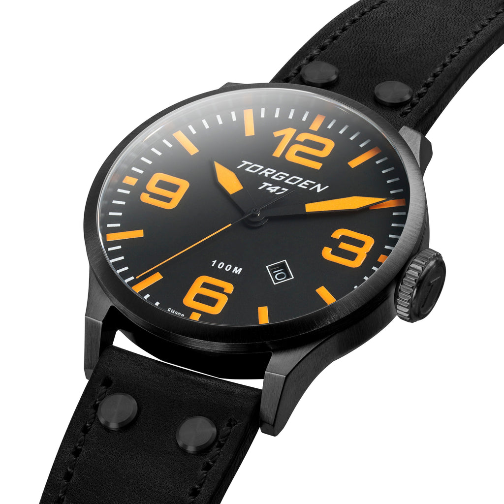 T47 Jumbo Black Sapphire | 47mm, Black leather strap