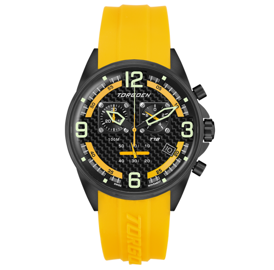 T18 Yellow Carbon Fiber | 45mm, Yellow Silicone Strap