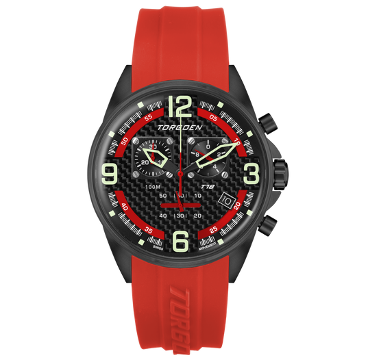 T18 Red Carbon Fiber | 45mm, Red Silicone Strap