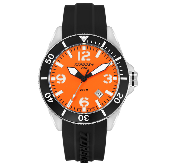 T43 Orange | 44mm, Black Silicone Strap