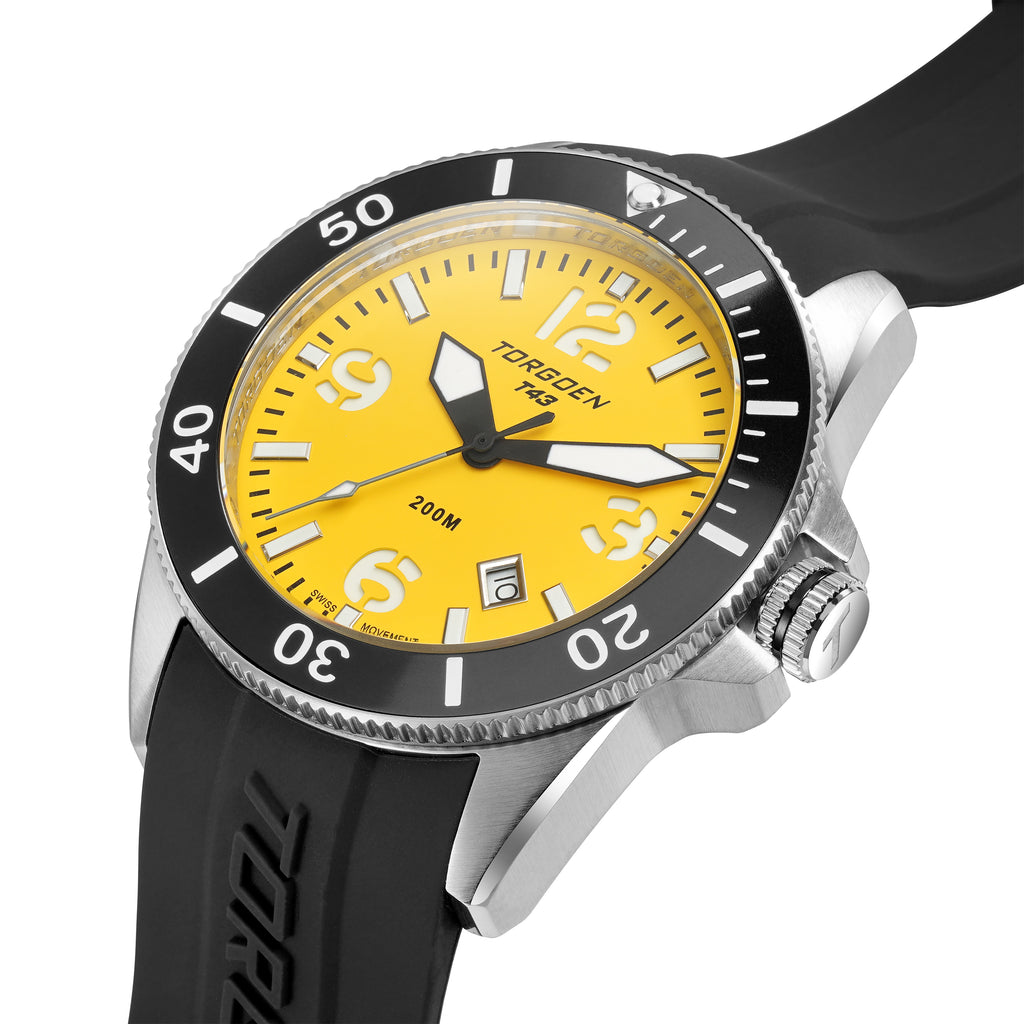 T43 Yellow 44mm Black Silicone Strap Torgoen