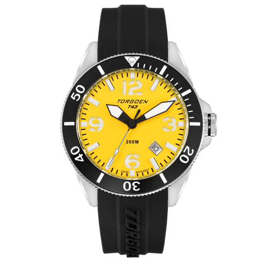 T43 Yellow | 44mm, Black Silicone Strap