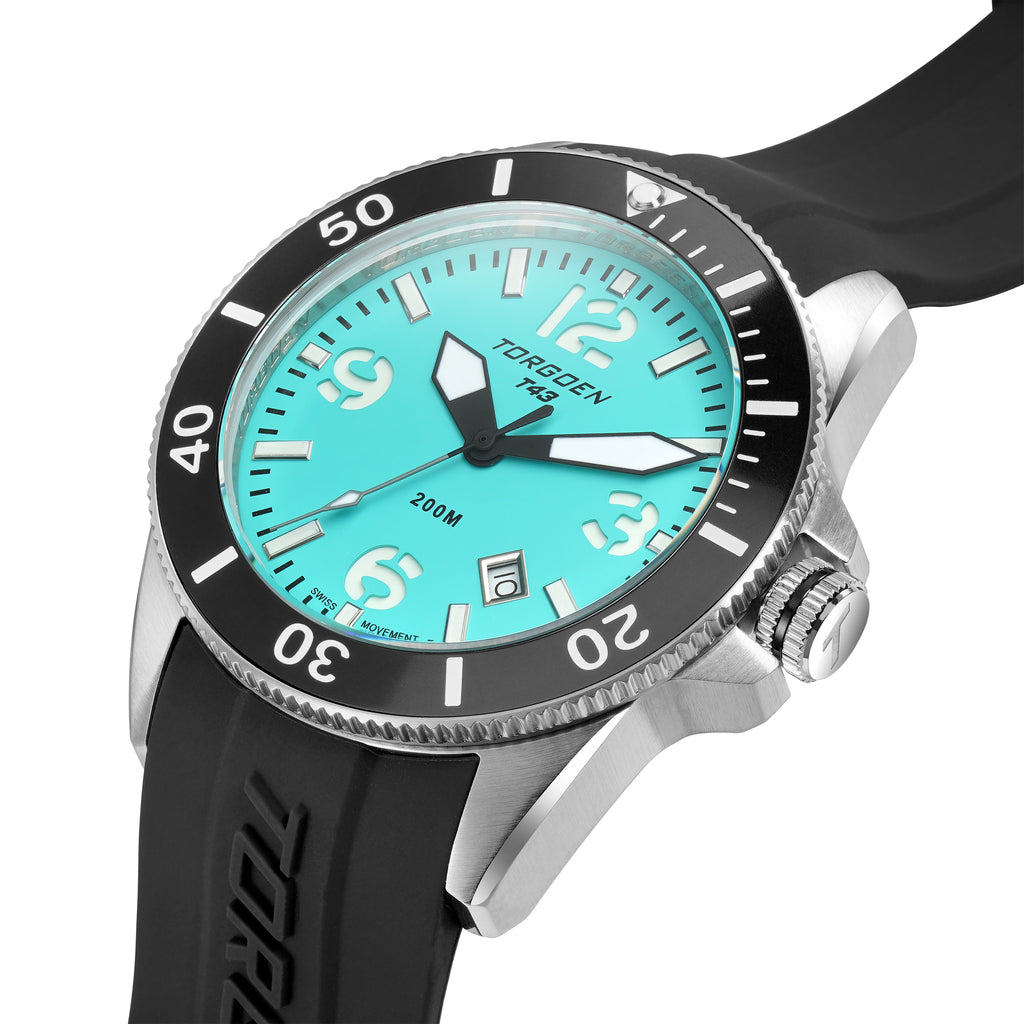 T43 Turquoise | 44mm, Black Silicone Strap